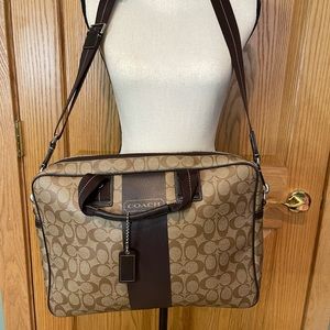 Coach Signature Logo Slim Small Brief Briefcase Business Crossbody Lap in Brown